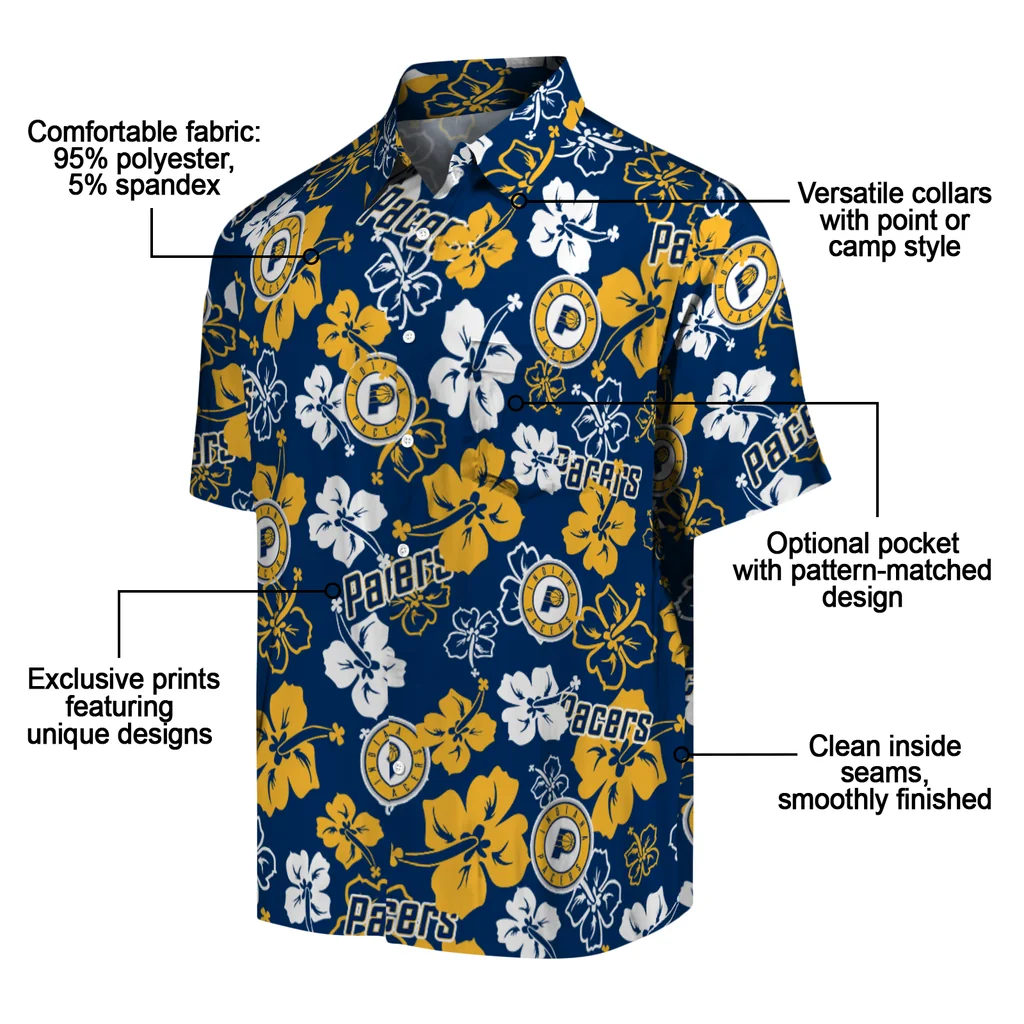 Indiana Pacers Hawaiian Shirt - Hibiscus Flower Design indiana pacers hibiscus bloom blue hawaiian shirts new arrival