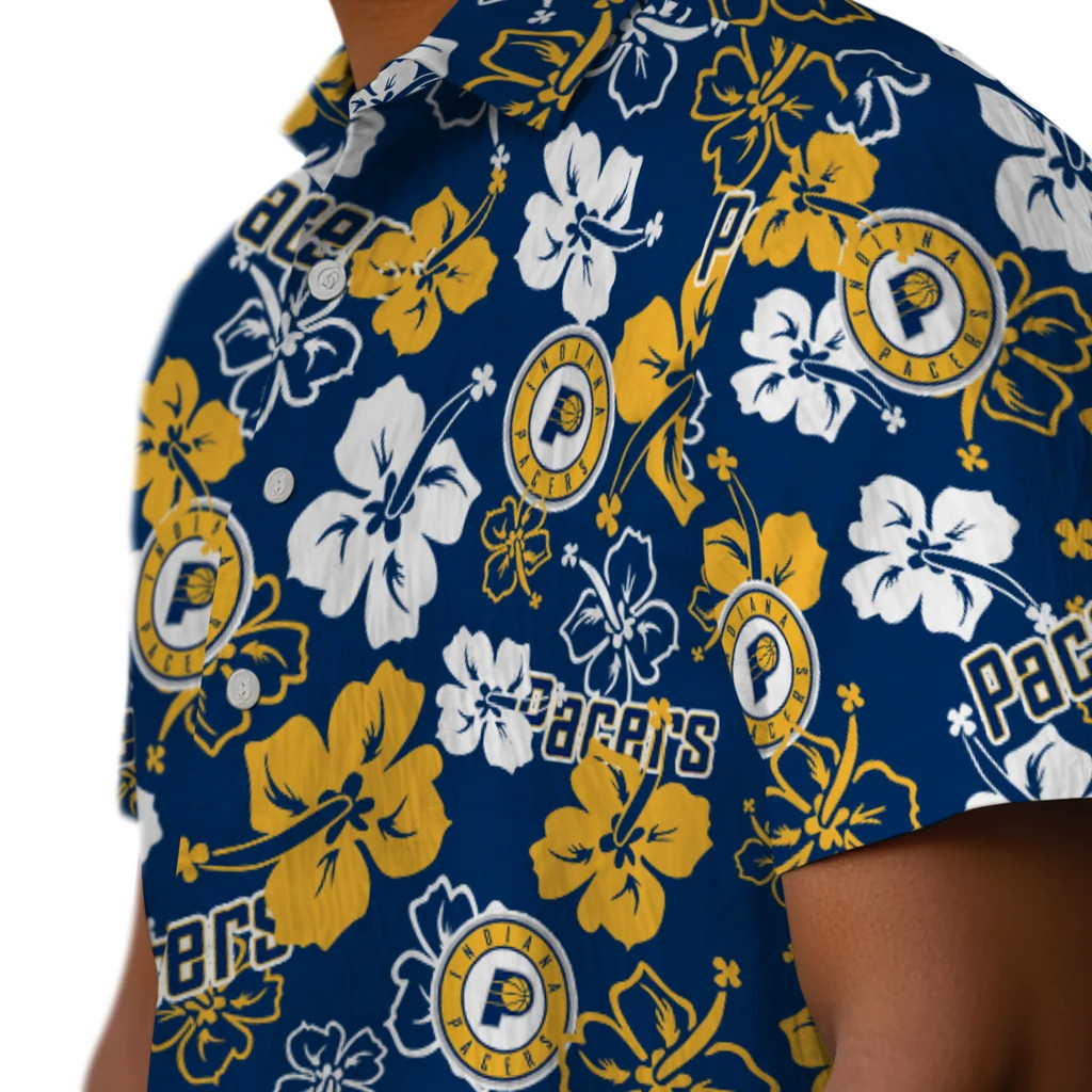 Indiana Pacers Hawaiian Shirt - Hibiscus Flower Design indiana pacers hibiscus bloom blue hawaiian shirts trendy