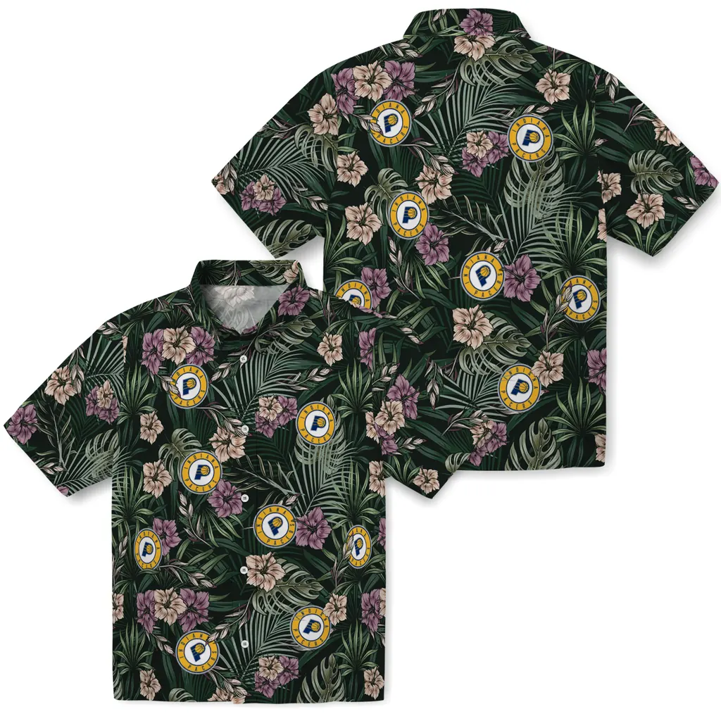 Indiana Pacers Hawaiian Shirt - Hibiscus Leaves Pattern indiana pacers hibiscus leaves pattern green hawaiian shirts high quality