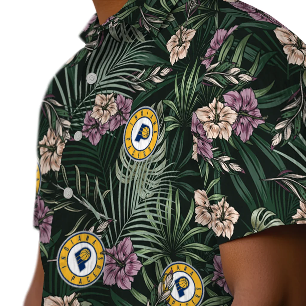 Indiana Pacers Hawaiian Shirt - Hibiscus Leaves Pattern indiana pacers hibiscus leaves pattern green hawaiian shirts trendy