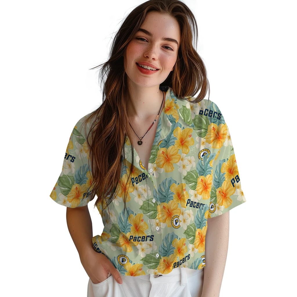Indiana Pacers Hawaiian Shirt - Hibiscus Mood indiana pacers hibiscus mood pale lime yellow hawaiian shirts latest model