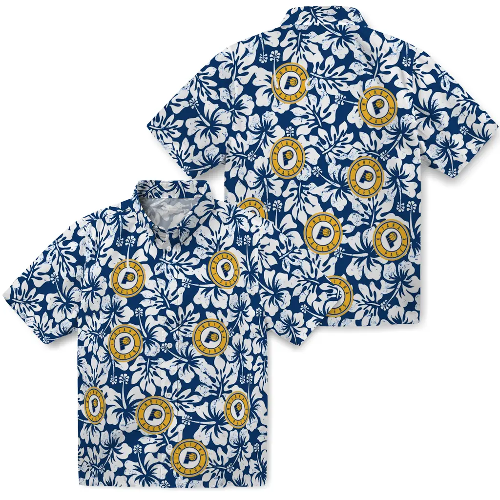 Indiana Pacers Hawaiian Shirt - Hibiscus Motif indiana pacers hibiscus motif blue white hawaiian shirts high quality
