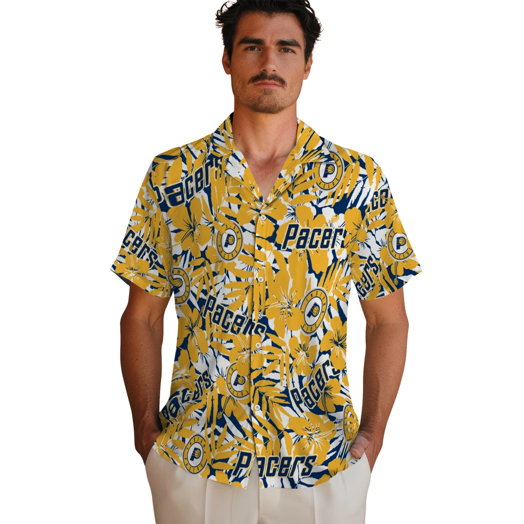 Indiana Pacers Hawaiian Shirt - Hibiscus Overlay indiana pacers hibiscus overlay hawaiian shirts fashion forward