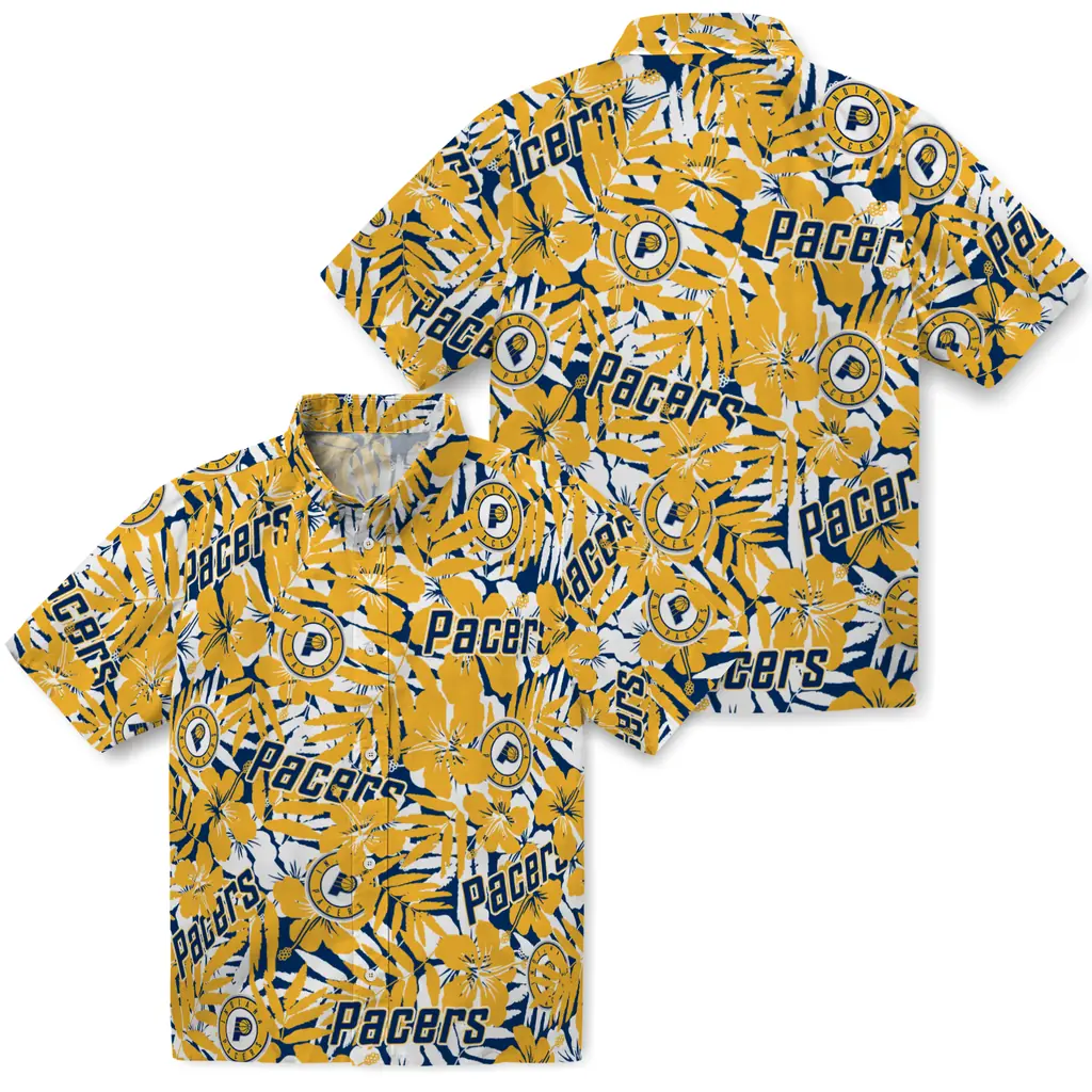 Indiana Pacers Hawaiian Shirt - Hibiscus Overlay indiana pacers hibiscus overlay hawaiian shirts high quality