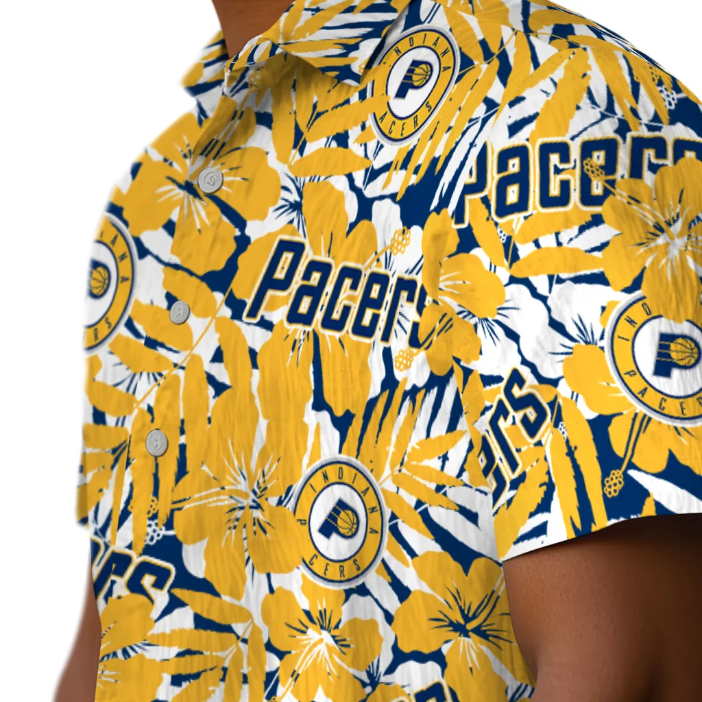 Indiana Pacers Hawaiian Shirt - Hibiscus Overlay indiana pacers hibiscus overlay hawaiian shirts trendy