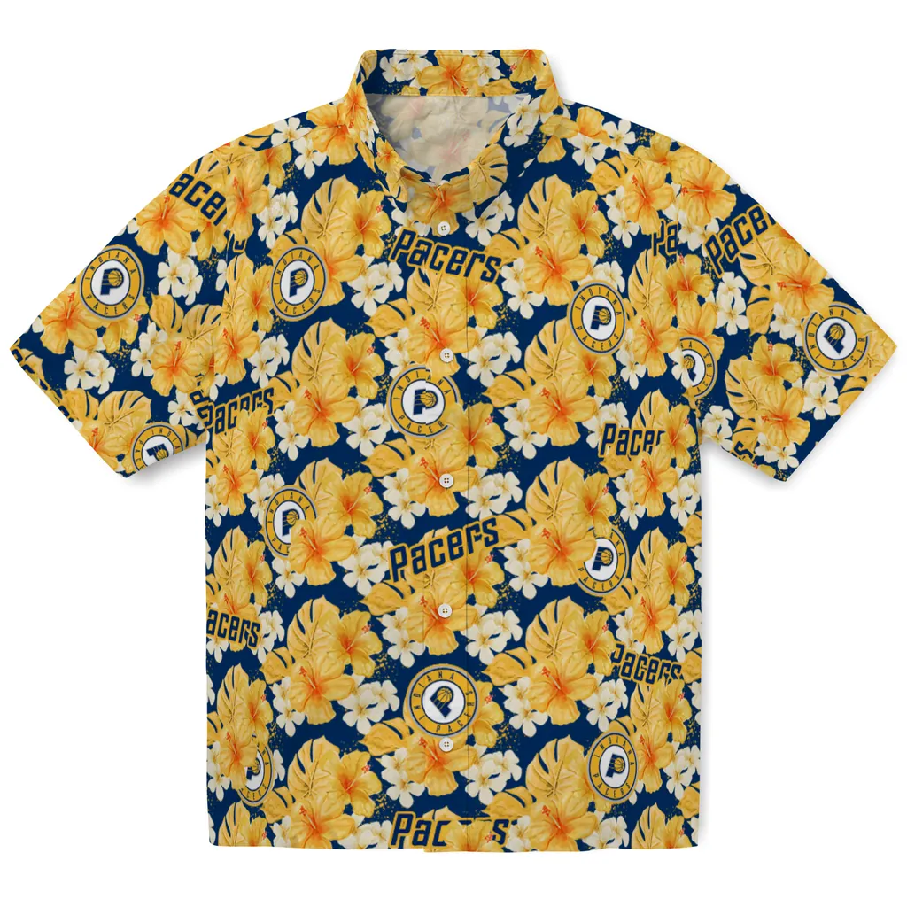 Indiana Pacers Hawaiian Shirt - Hibiscus Tropics indiana pacers hibiscus tropics blue yellow hawaiian shirts best selling