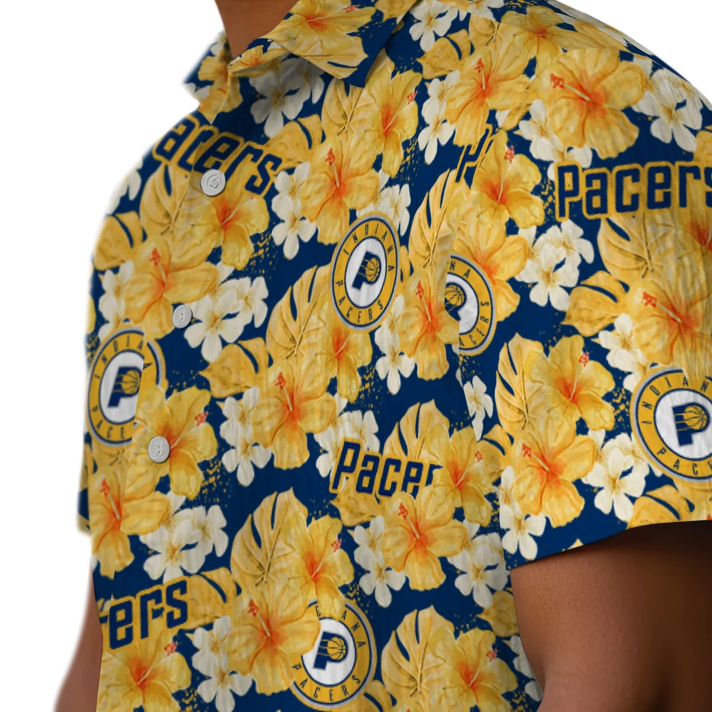 Indiana Pacers Hawaiian Shirt - Hibiscus Tropics indiana pacers hibiscus tropics blue yellow hawaiian shirts trendy