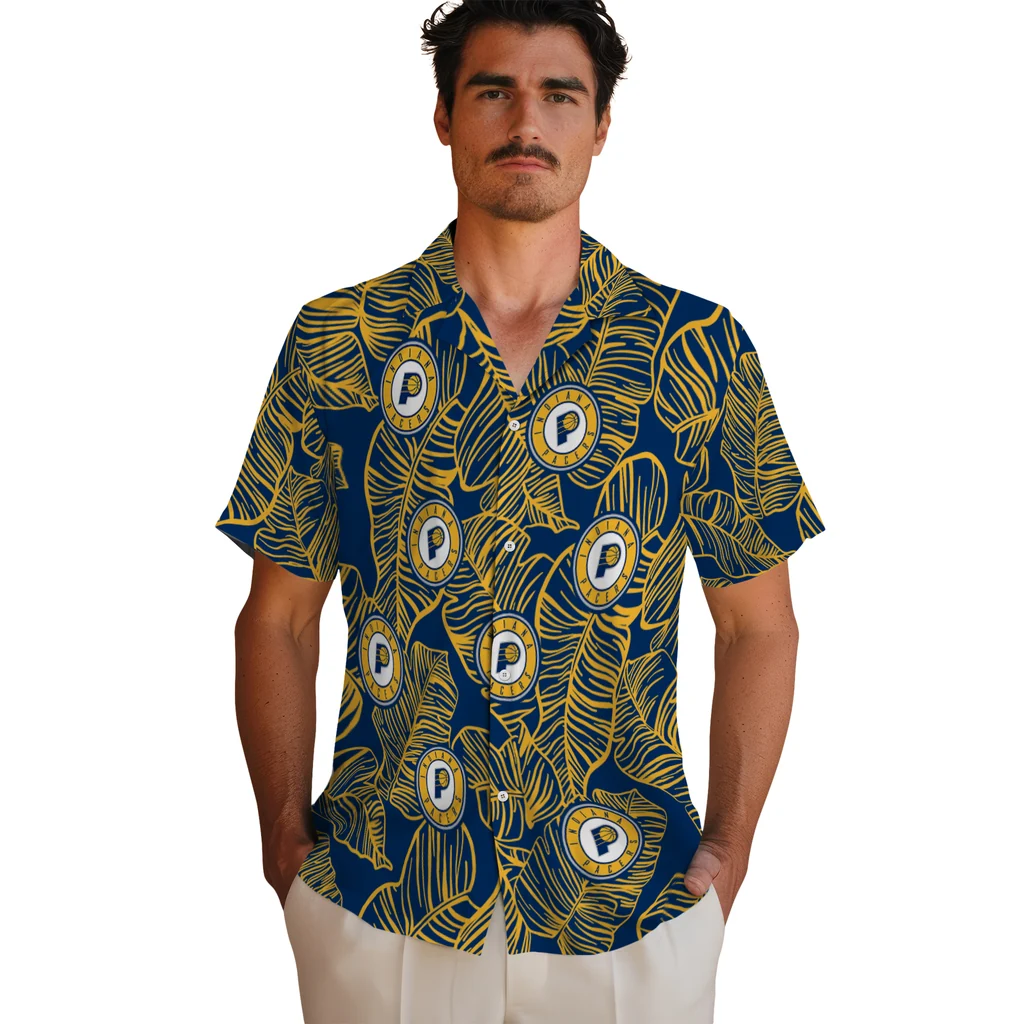 Indiana Pacers Hawaiian Shirt - Leaf Outline indiana pacers leaf outline blue hawaiian shirts fashion forward