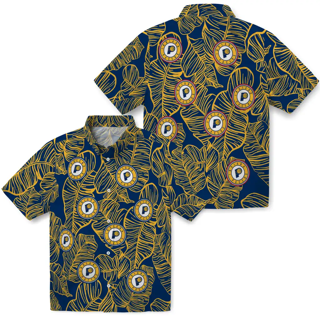 Indiana Pacers Hawaiian Shirt - Leaf Outline indiana pacers leaf outline blue hawaiian shirts high quality