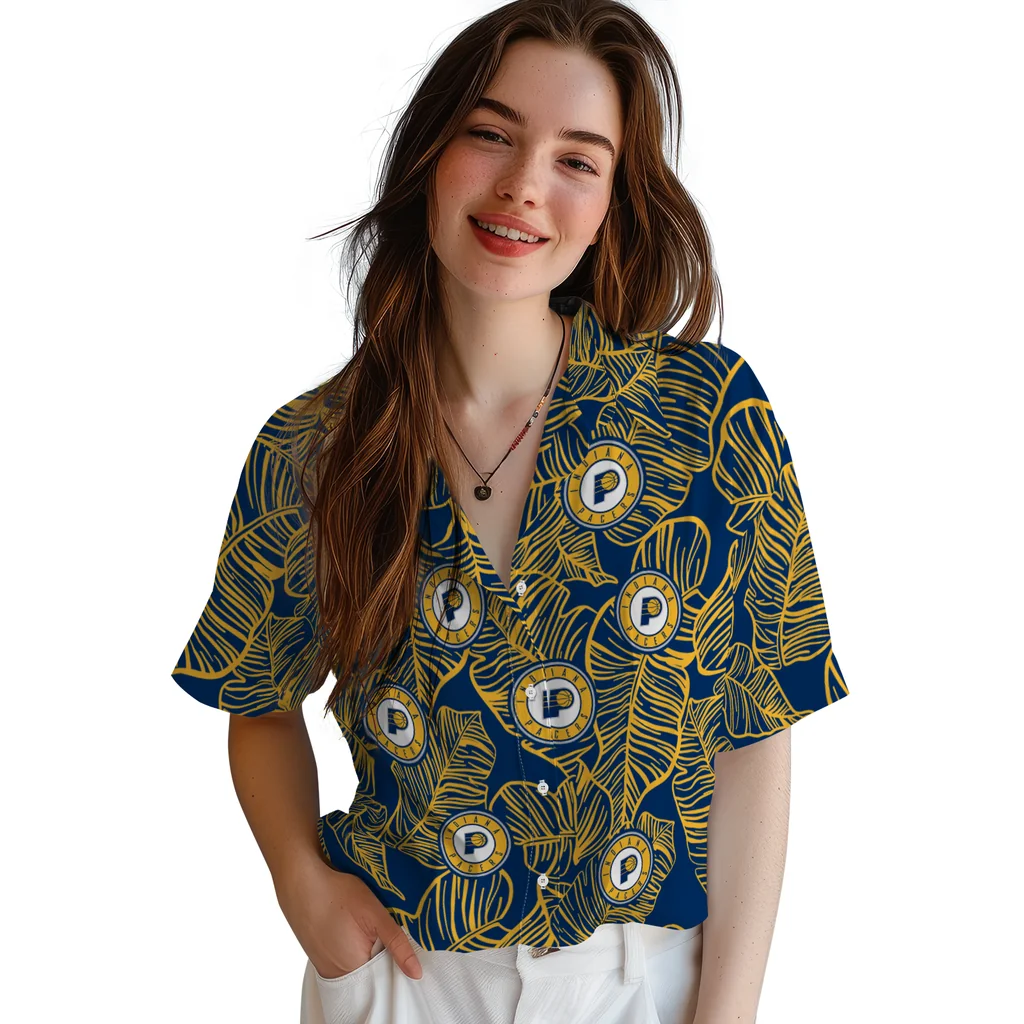 Indiana Pacers Hawaiian Shirt - Leaf Outline indiana pacers leaf outline blue hawaiian shirts latest model