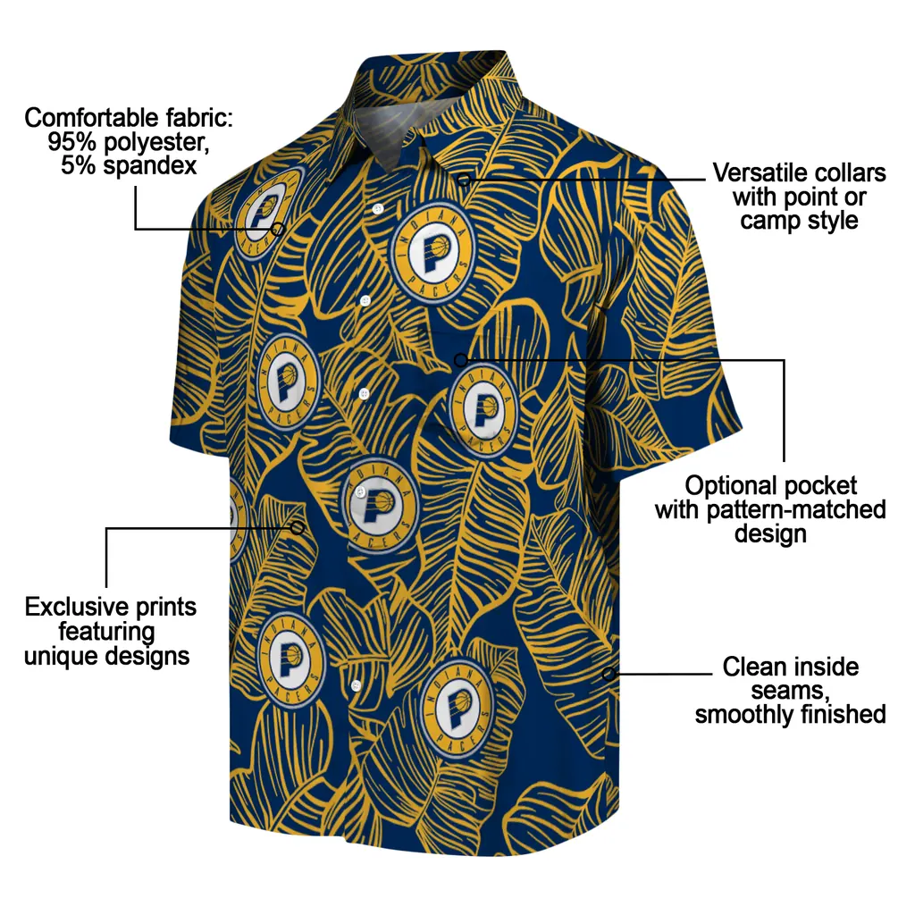 Indiana Pacers Hawaiian Shirt - Leaf Outline indiana pacers leaf outline blue hawaiian shirts new arrival