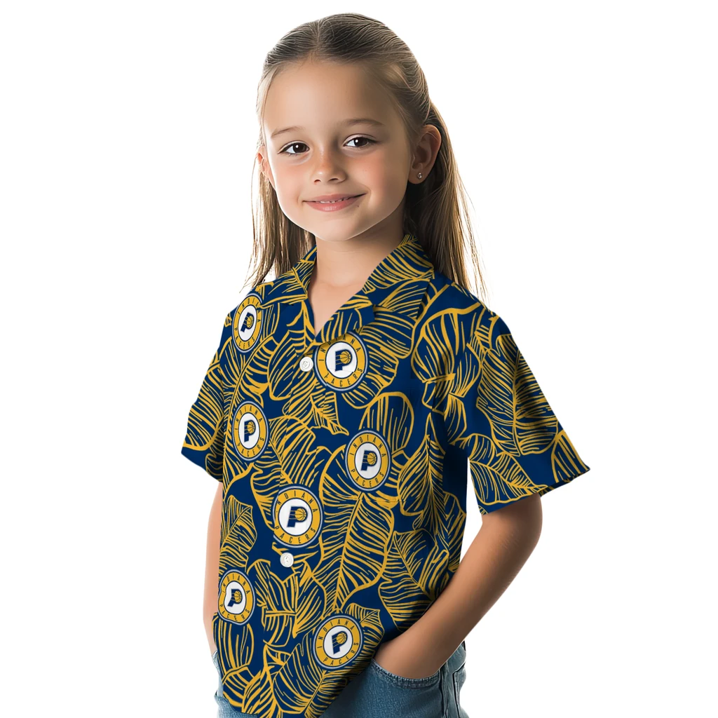 Indiana Pacers Hawaiian Shirt - Leaf Outline indiana pacers leaf outline blue hawaiian shirts premium grade
