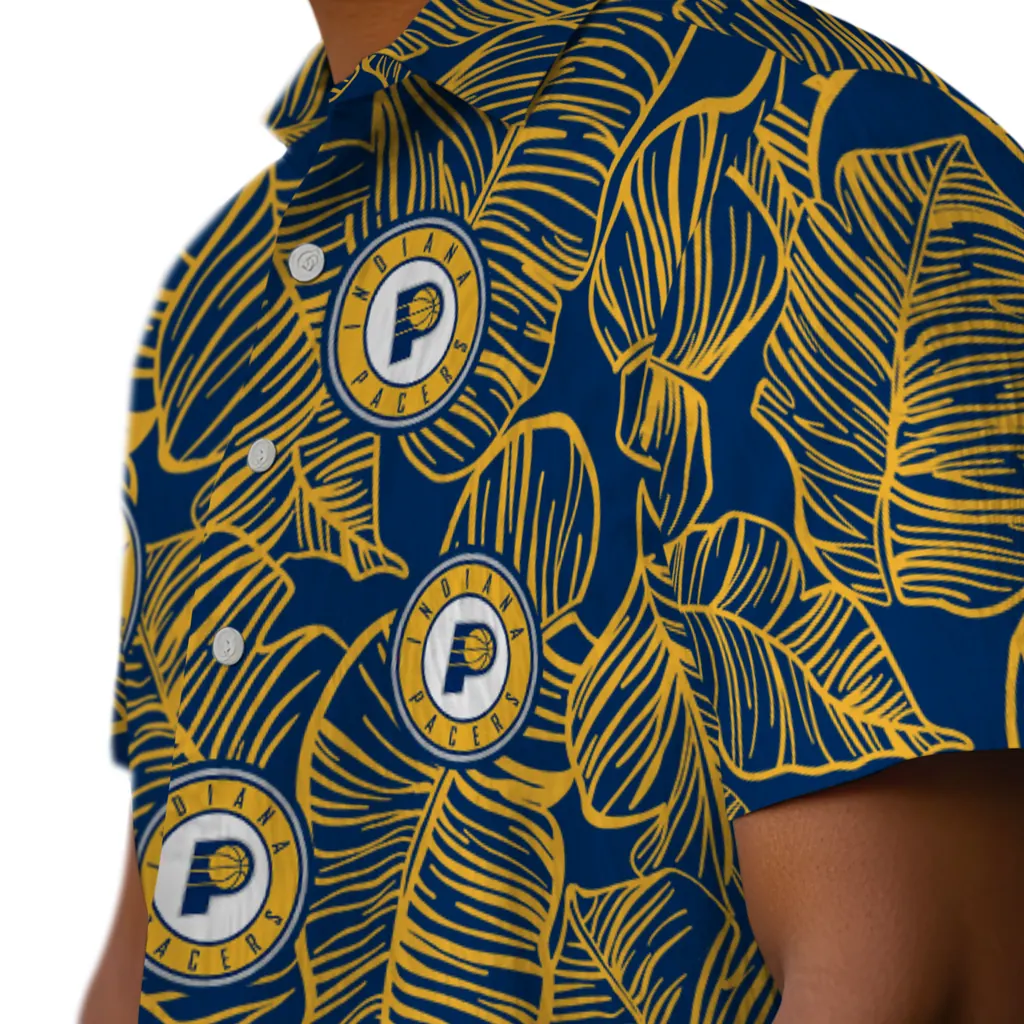 Indiana Pacers Hawaiian Shirt - Leaf Outline indiana pacers leaf outline blue hawaiian shirts trendy