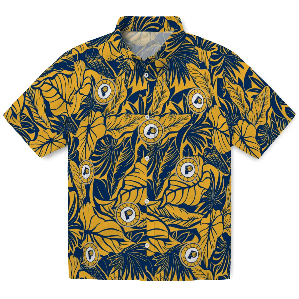 Indiana Pacers Hawaiian Shirt - Monstera Layer indiana pacers monstera layer blue hawaiian shirts best selling