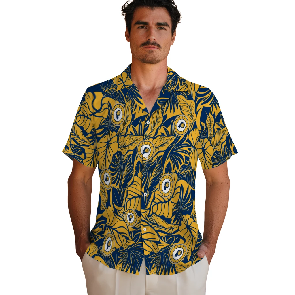 Indiana Pacers Hawaiian Shirt - Monstera Layer indiana pacers monstera layer blue hawaiian shirts fashion forward