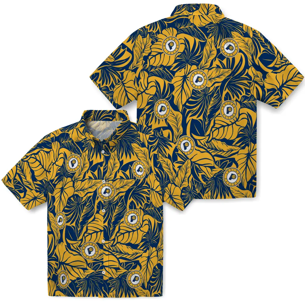Indiana Pacers Hawaiian Shirt - Monstera Layer indiana pacers monstera layer blue hawaiian shirts high quality