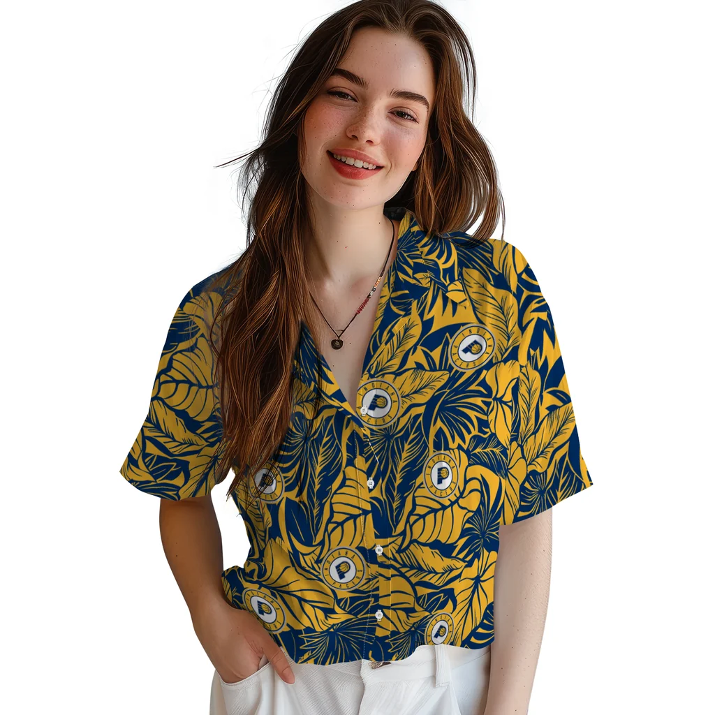 Indiana Pacers Hawaiian Shirt - Monstera Layer indiana pacers monstera layer blue hawaiian shirts latest model