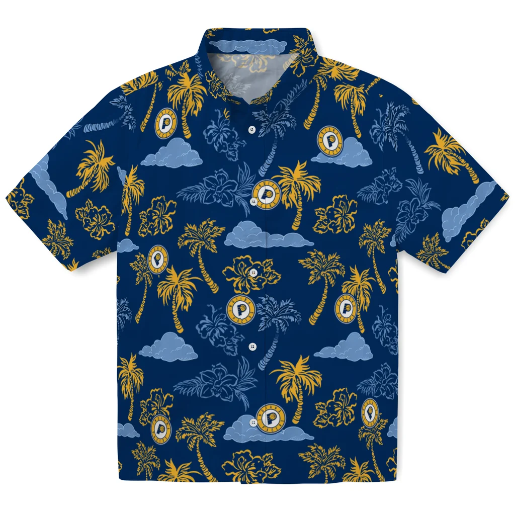 Indiana Pacers Hawaiian Shirt - Palm And Clouds indiana pacers palm and clouds blue hawaiian shirts best selling