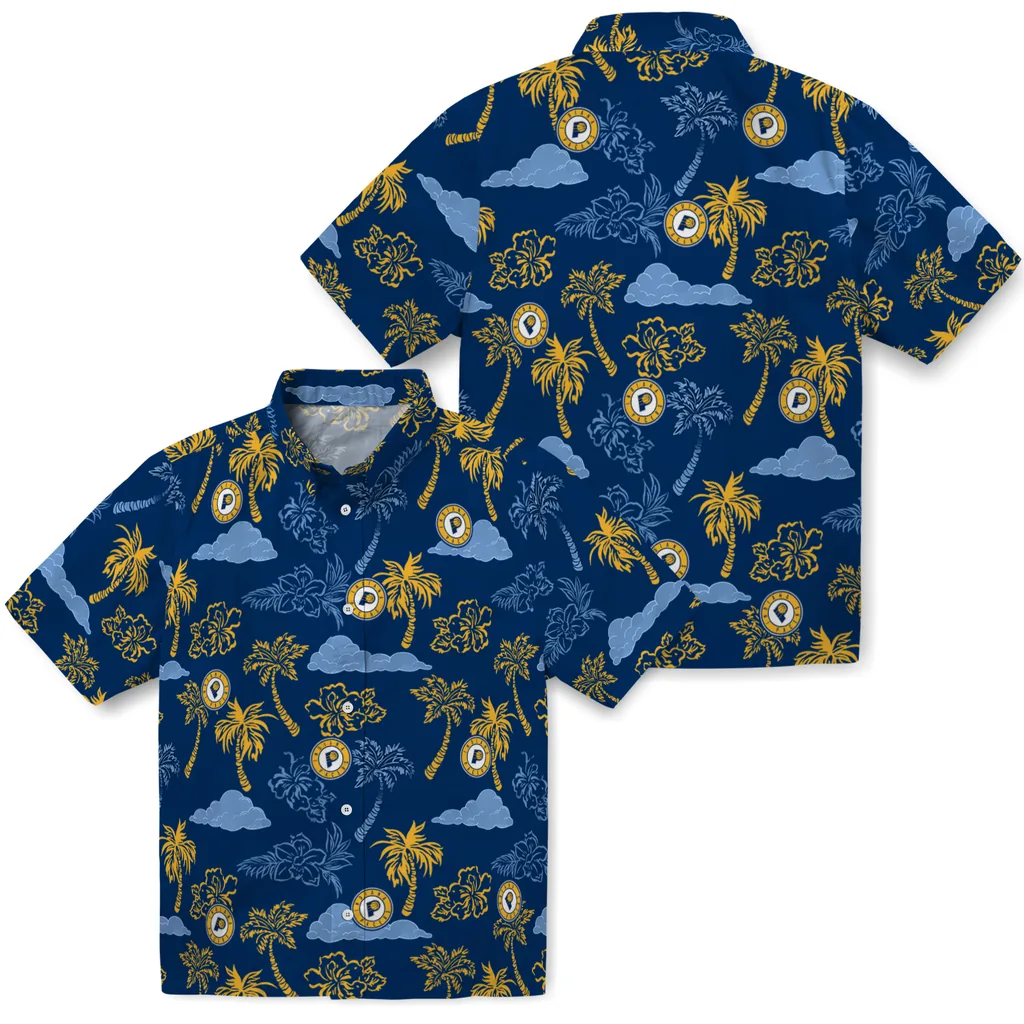 Indiana Pacers Hawaiian Shirt - Palm And Clouds indiana pacers palm and clouds blue hawaiian shirts high quality