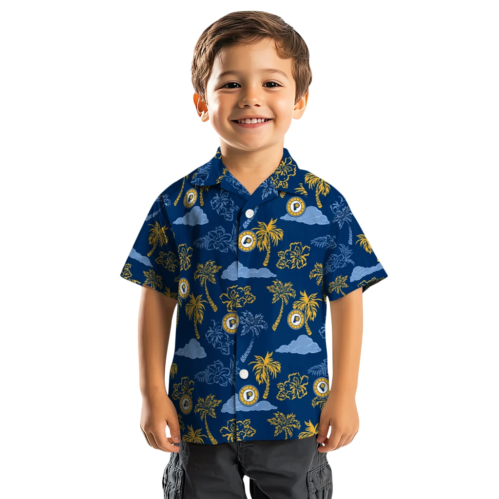 Indiana Pacers Hawaiian Shirt - Palm And Clouds indiana pacers palm and clouds blue hawaiian shirts top rated