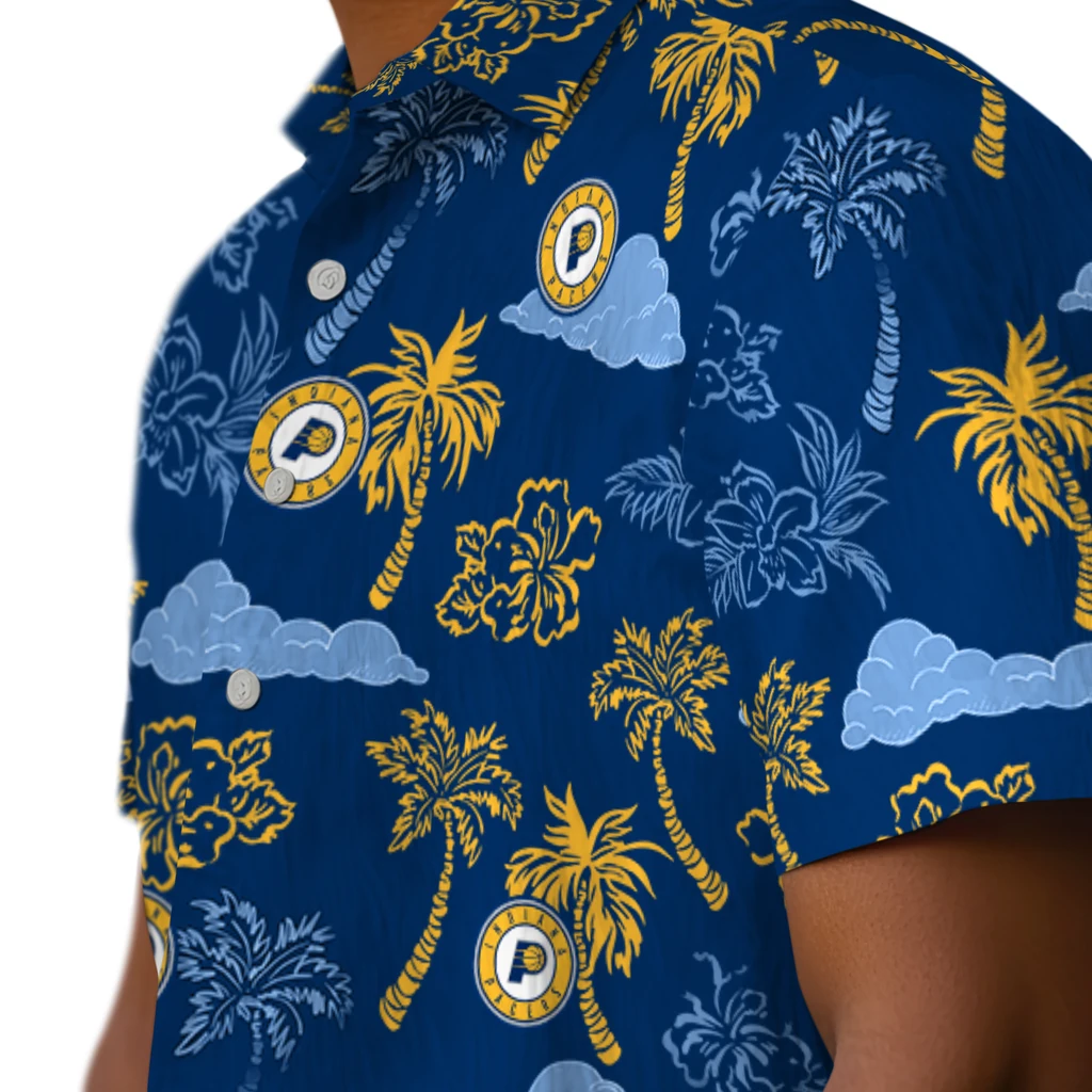 Indiana Pacers Hawaiian Shirt - Palm And Clouds indiana pacers palm and clouds blue hawaiian shirts trendy