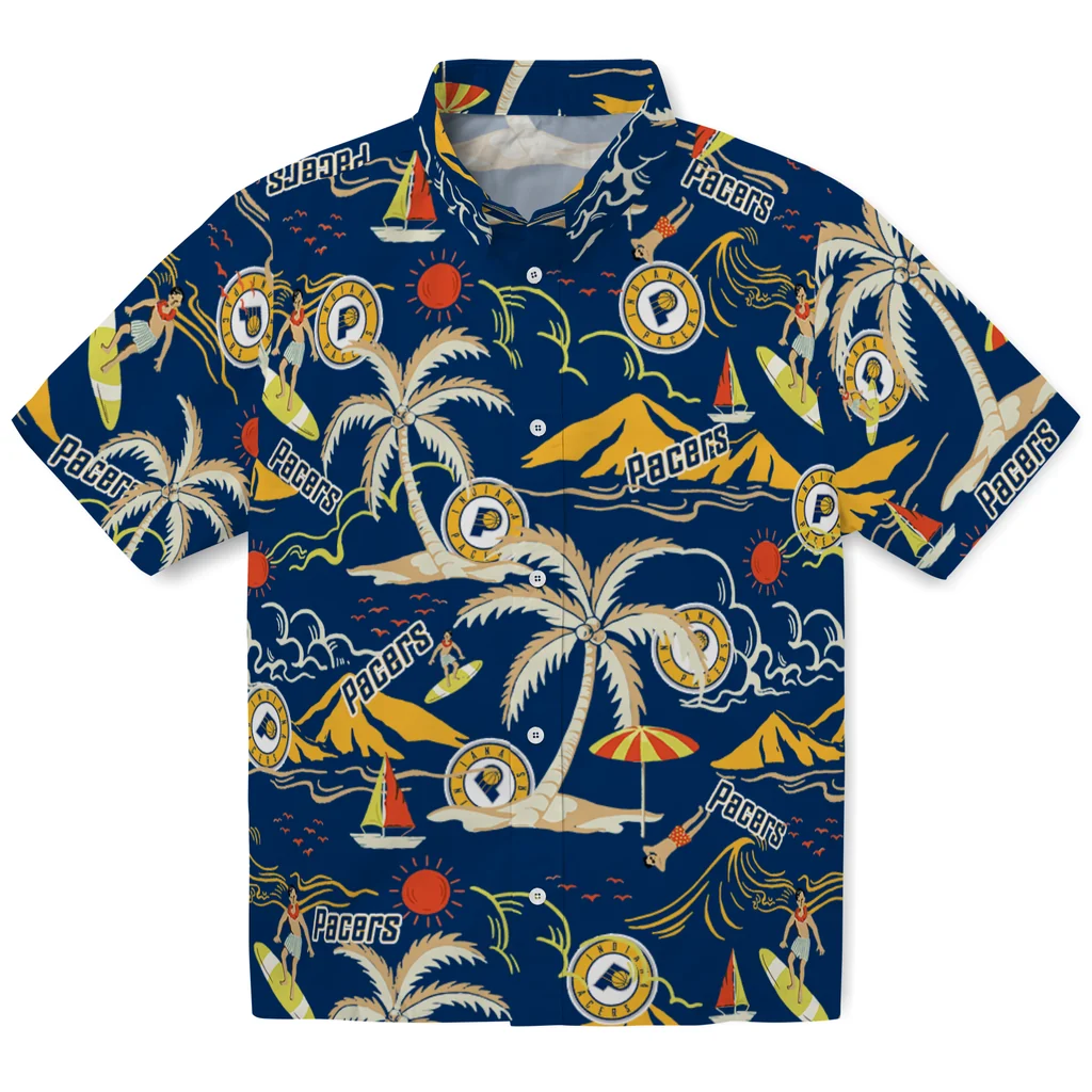 Indiana Pacers Hawaiian Shirt - Palm Tree Island indiana pacers palm tree island blue hawaiian shirts best selling