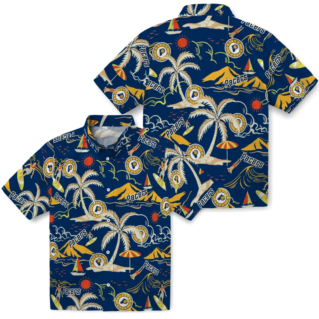 Indiana Pacers Hawaiian Shirt - Palm Tree Island indiana pacers palm tree island blue hawaiian shirts high quality