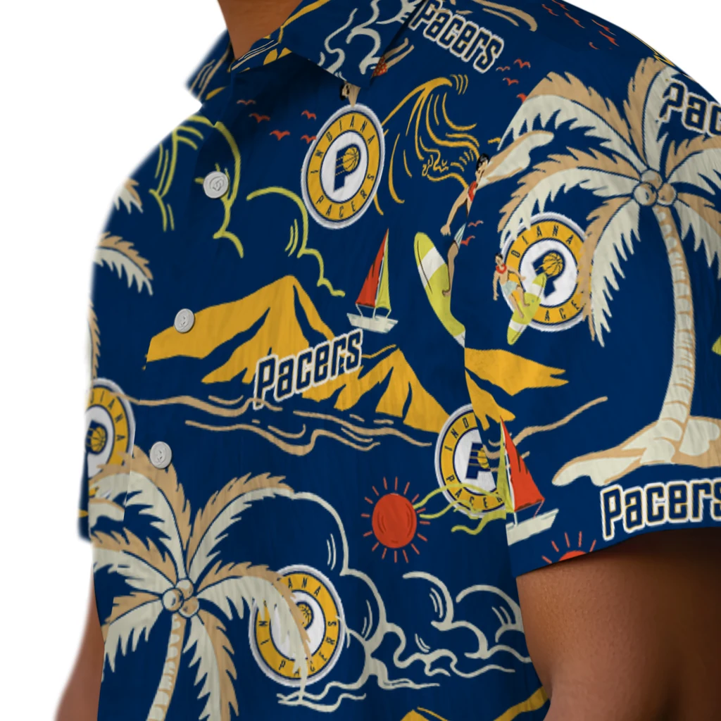 Indiana Pacers Hawaiian Shirt - Palm Tree Island indiana pacers palm tree island blue hawaiian shirts trendy