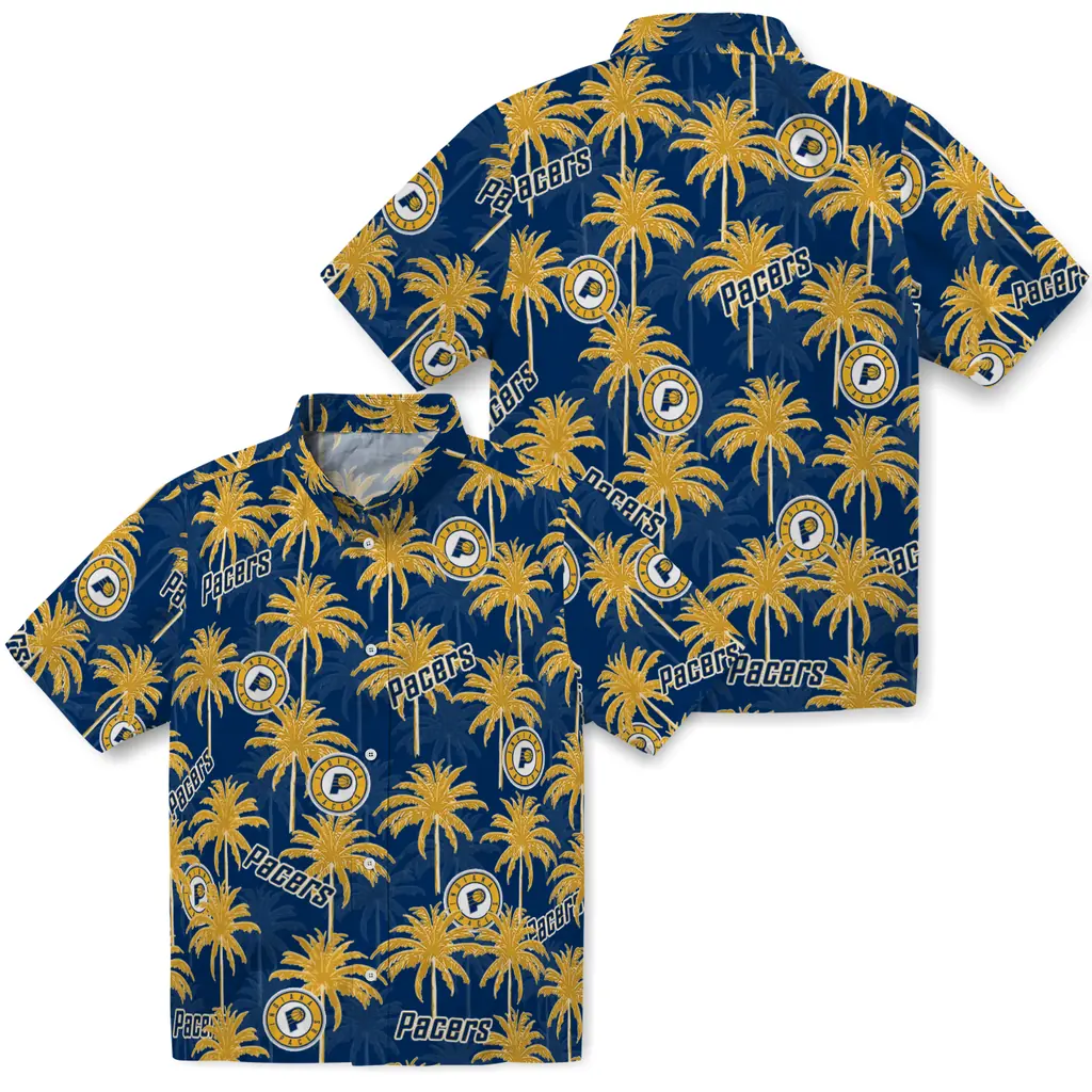 Indiana Pacers Hawaiian Shirt - Palm Tree Motif indiana pacers palm grove blue hawaiian shirts high quality