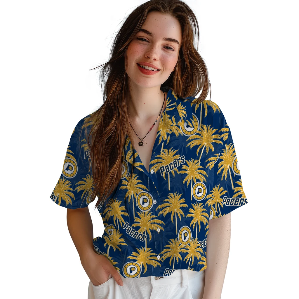 Indiana Pacers Hawaiian Shirt - Palm Tree Motif indiana pacers palm grove blue hawaiian shirts latest model