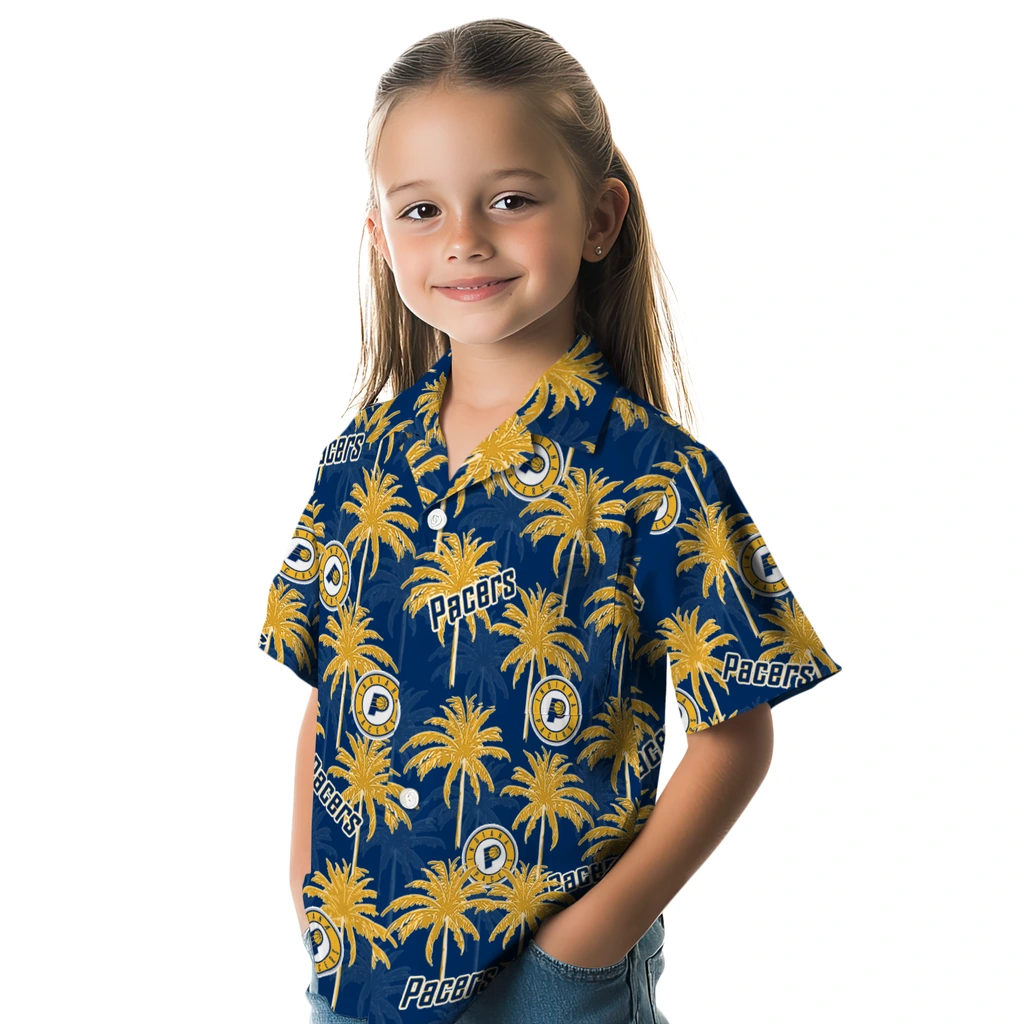Indiana Pacers Hawaiian Shirt - Palm Tree Motif indiana pacers palm grove blue hawaiian shirts premium grade