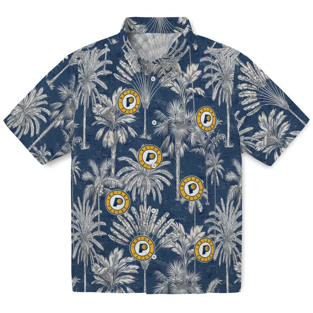 Indiana Pacers Hawaiian Shirt - Vintage Palm Tree indiana pacers palm shadows blue hawaiian shirts best selling
