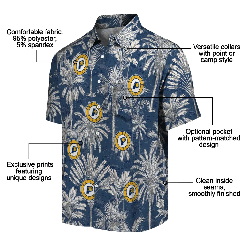 Indiana Pacers Hawaiian Shirt - Vintage Palm Tree indiana pacers palm shadows blue hawaiian shirts new arrival