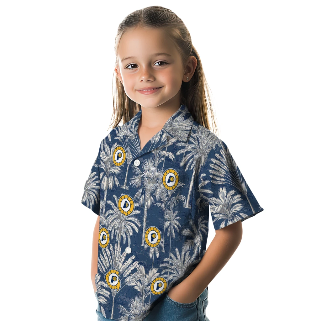 Indiana Pacers Hawaiian Shirt - Vintage Palm Tree indiana pacers palm shadows blue hawaiian shirts premium grade