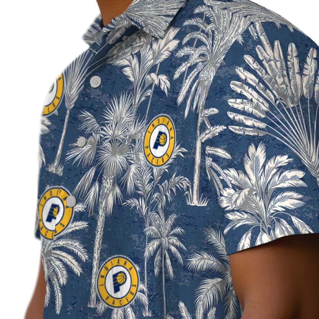 Indiana Pacers Hawaiian Shirt - Vintage Palm Tree indiana pacers palm shadows blue hawaiian shirts trendy