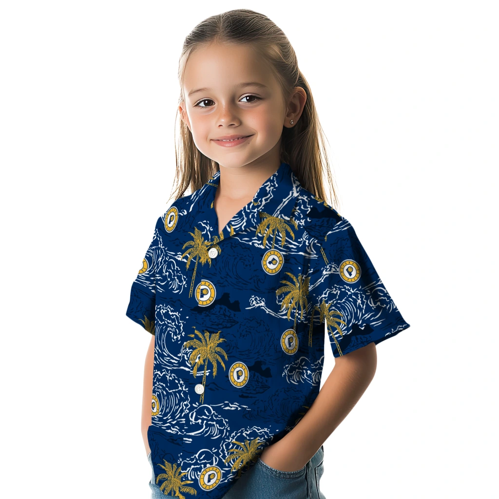 Indiana Pacers Hawaiian Shirt - Wave Palm indiana pacers wave palm blue hawaiian shirts premium grade