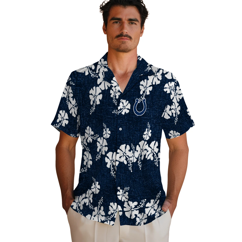 Indianapolis Colts Hawaiian Shirt - 50th State Flower indianapolis colts hibiscus petals blue hawaiian shirts fashion forward