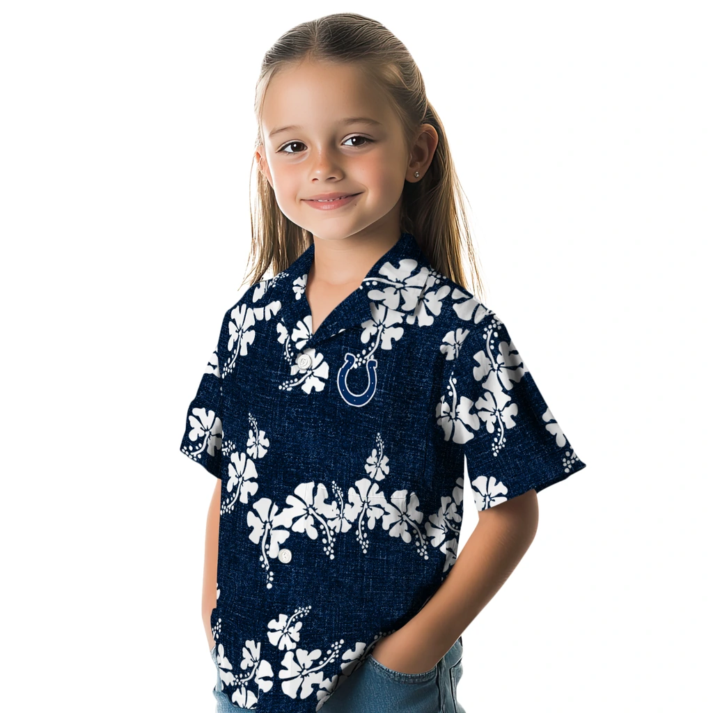 Indianapolis Colts Hawaiian Shirt - 50th State Flower indianapolis colts hibiscus petals blue hawaiian shirts premium grade