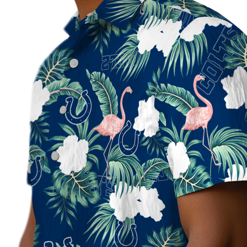 Indianapolis Colts Hawaiian Shirt - Flamingo and Hibiscus indianapolis colts flamingo palms blue hawaiian shirts trendy