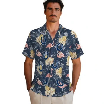 indianapolis colts flamingo hibiscus navy hawaiian shirts fashion forward