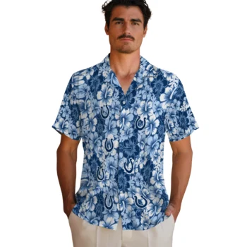 indianapolis colts hibiscus blooms blue hawaiian shirts fashion forward