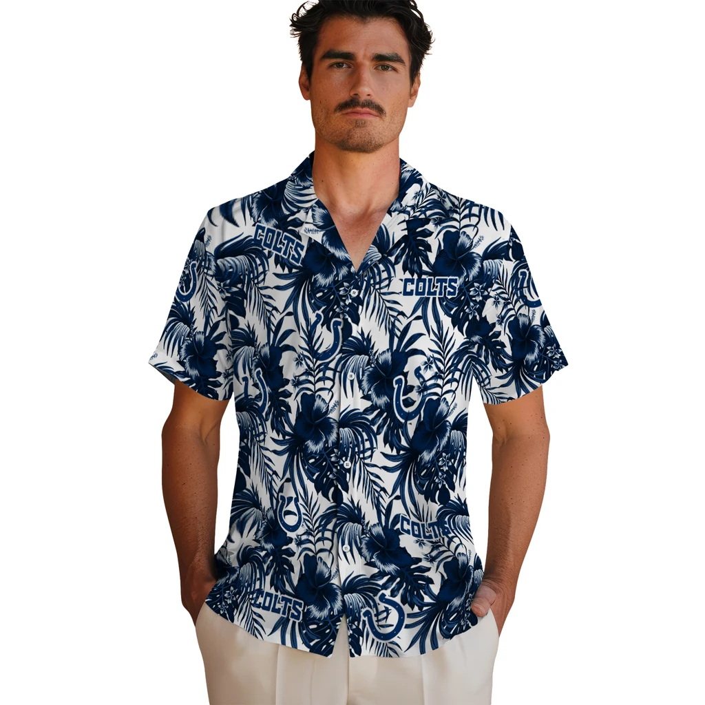 Indianapolis Colts Hawaiian Shirt - Hibiscus Exotic indianapolis colts hibiscus exotic blue hawaiian shirts fashion forward