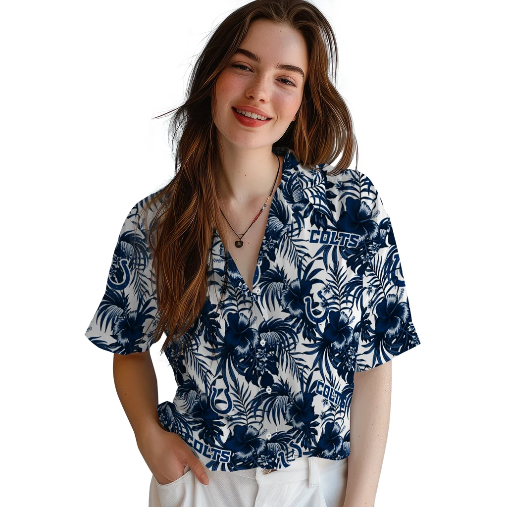 Indianapolis Colts Hawaiian Shirt - Hibiscus Exotic indianapolis colts hibiscus exotic blue hawaiian shirts latest model