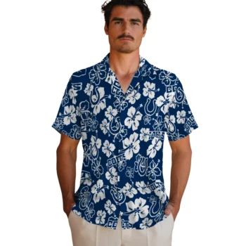 indianapolis colts hibiscus bloom blue hawaiian shirts fashion forward