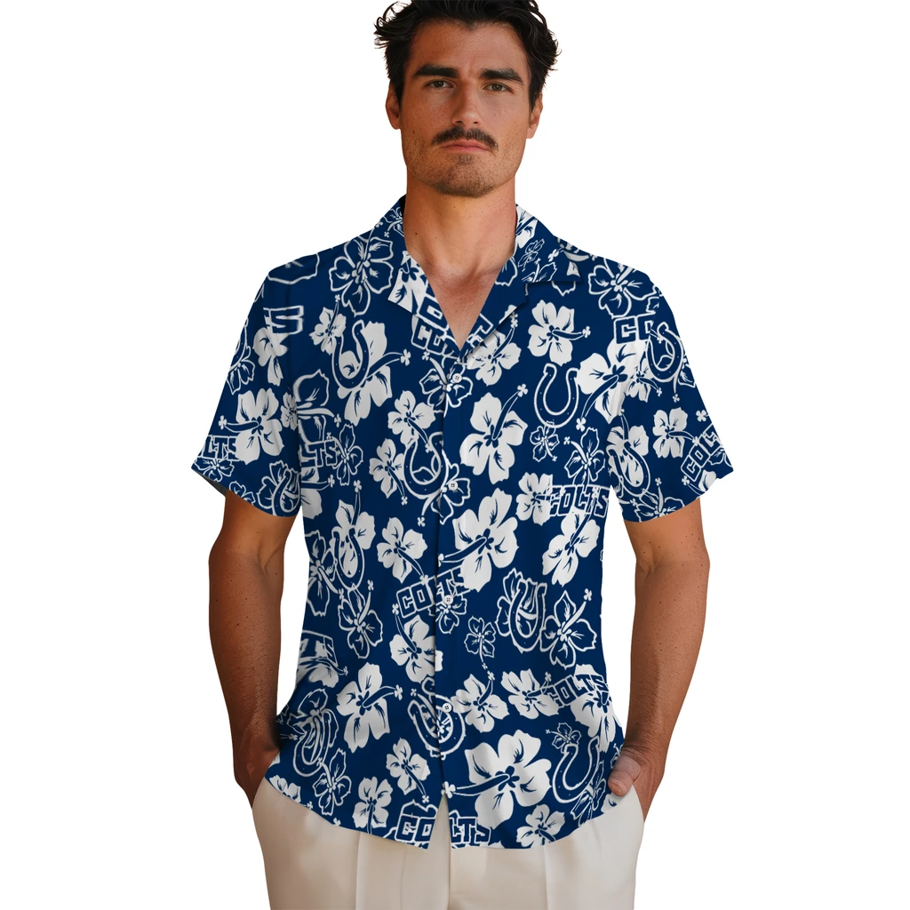 Indianapolis Colts Hawaiian Shirt - Hibiscus Flower Design indianapolis colts hibiscus bloom blue hawaiian shirts fashion forward