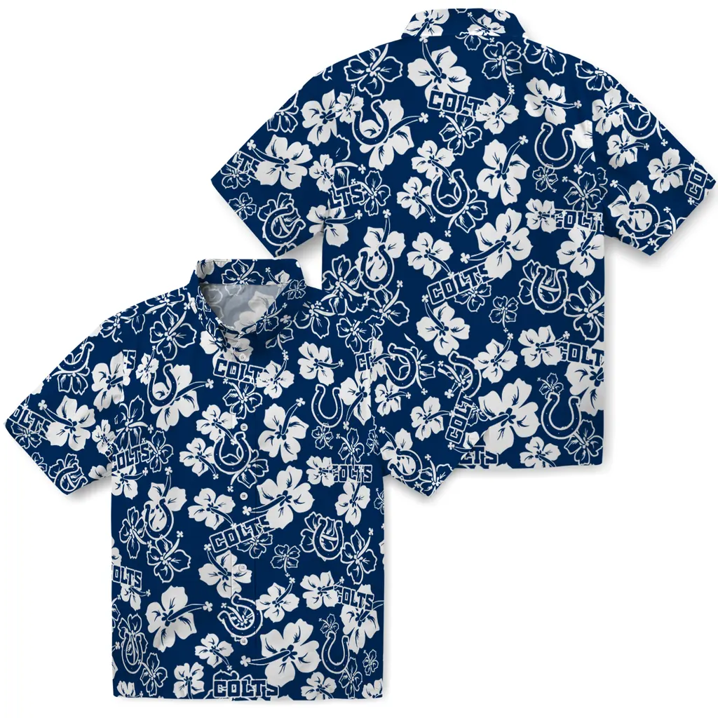 Indianapolis Colts Hawaiian Shirt - Hibiscus Flower Design indianapolis colts hibiscus bloom blue hawaiian shirts high quality