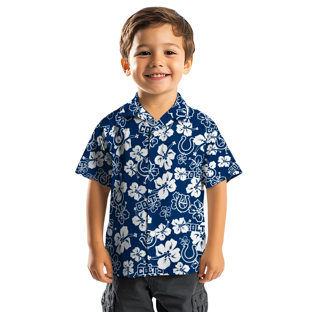 Indianapolis Colts Hawaiian Shirt - Hibiscus Flower Design indianapolis colts hibiscus bloom blue hawaiian shirts top rated