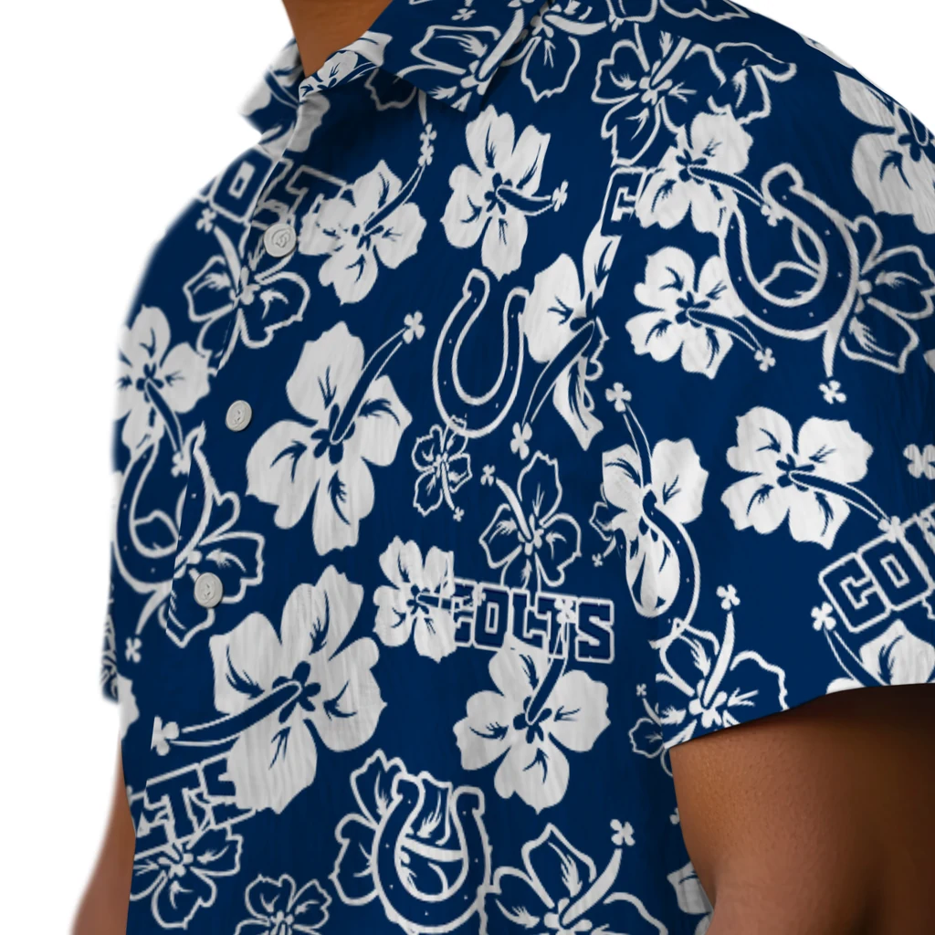 Indianapolis Colts Hawaiian Shirt - Hibiscus Flower Design indianapolis colts hibiscus bloom blue hawaiian shirts trendy