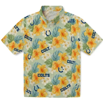indianapolis colts hibiscus mood pale lime yellow hawaiian shirts best selling