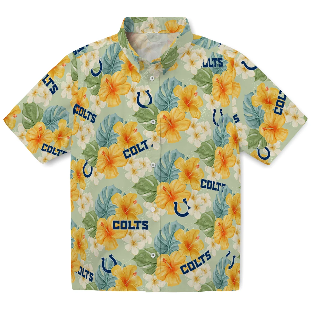 Indianapolis Colts Hawaiian Shirt - Hibiscus Mood indianapolis colts hibiscus mood pale lime yellow hawaiian shirts best selling